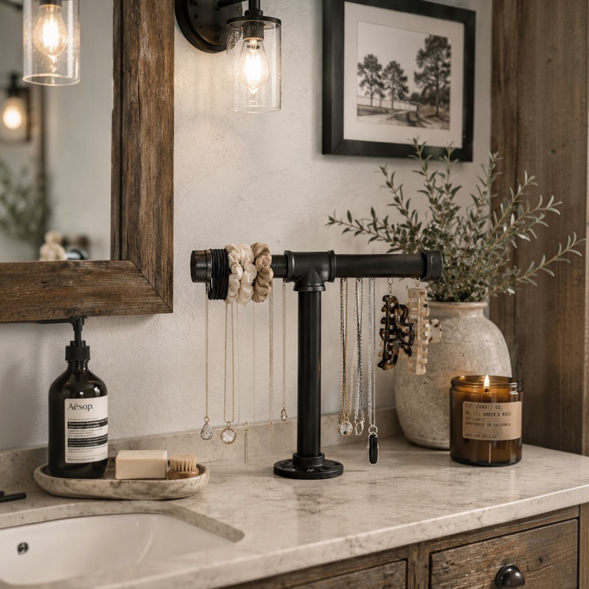 Industrial Pipe T-Bar Jewelry Organizer