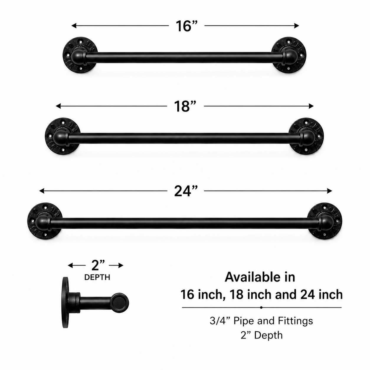 Wall-Mounted Industrial Pipe Utility Racks, Set of 2