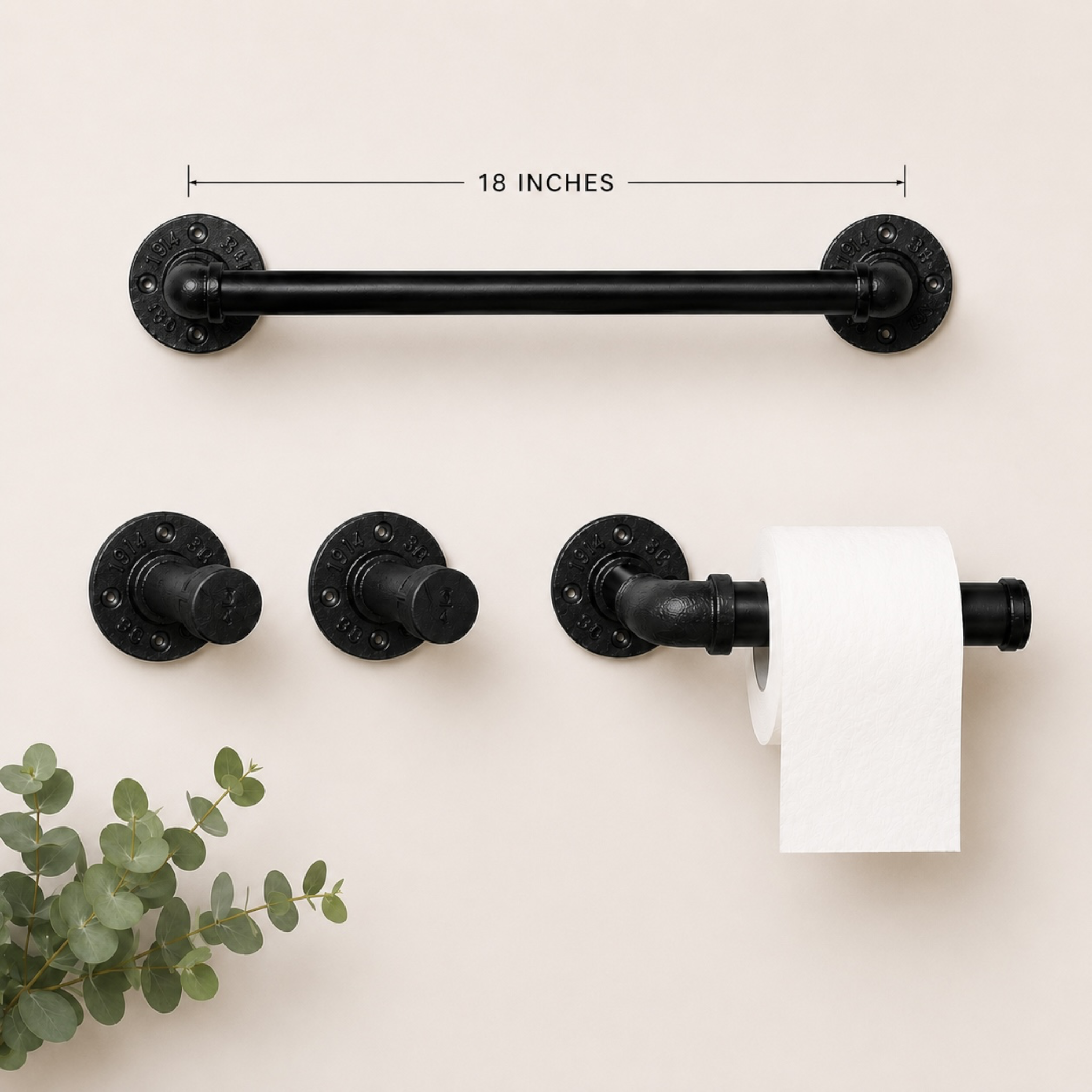 Rustic Pipe Bathroom Hardware Set, 4-Piece