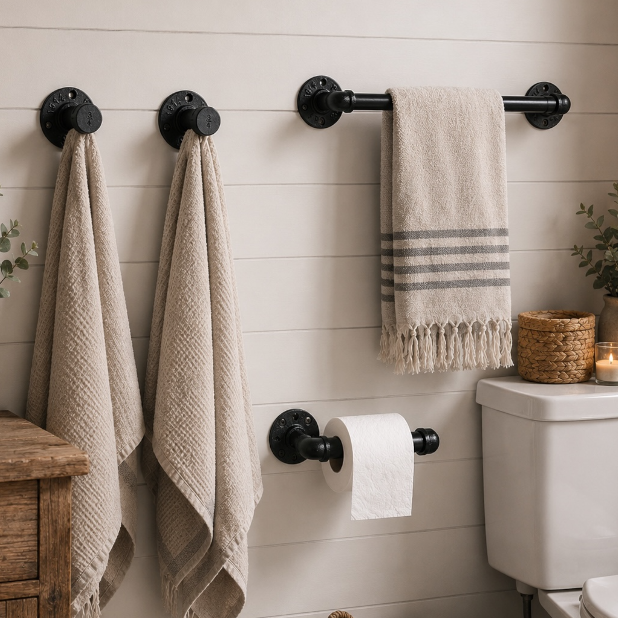 Rustic Pipe Bathroom Hardware Set, 4-Piece