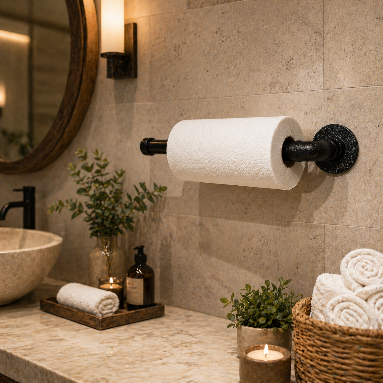 Industrial Pipe Paper Towel Holder, Wall-Mounted