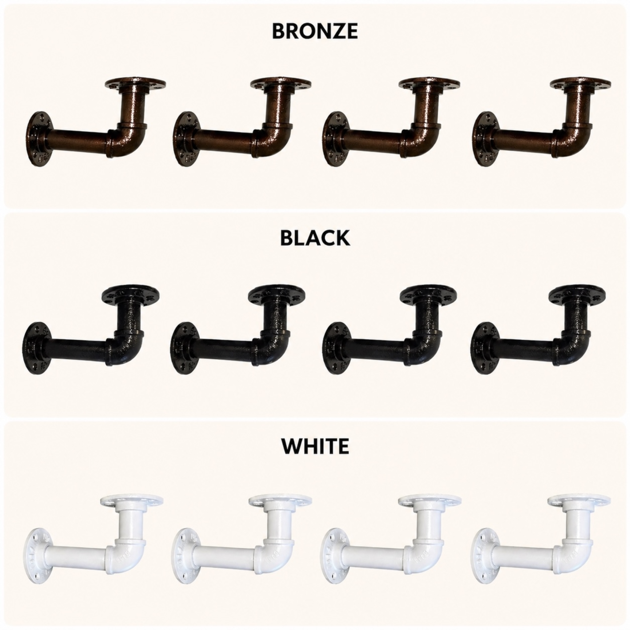 L-Shaped Industrial Pipe Shelf Brackets, Set of 4