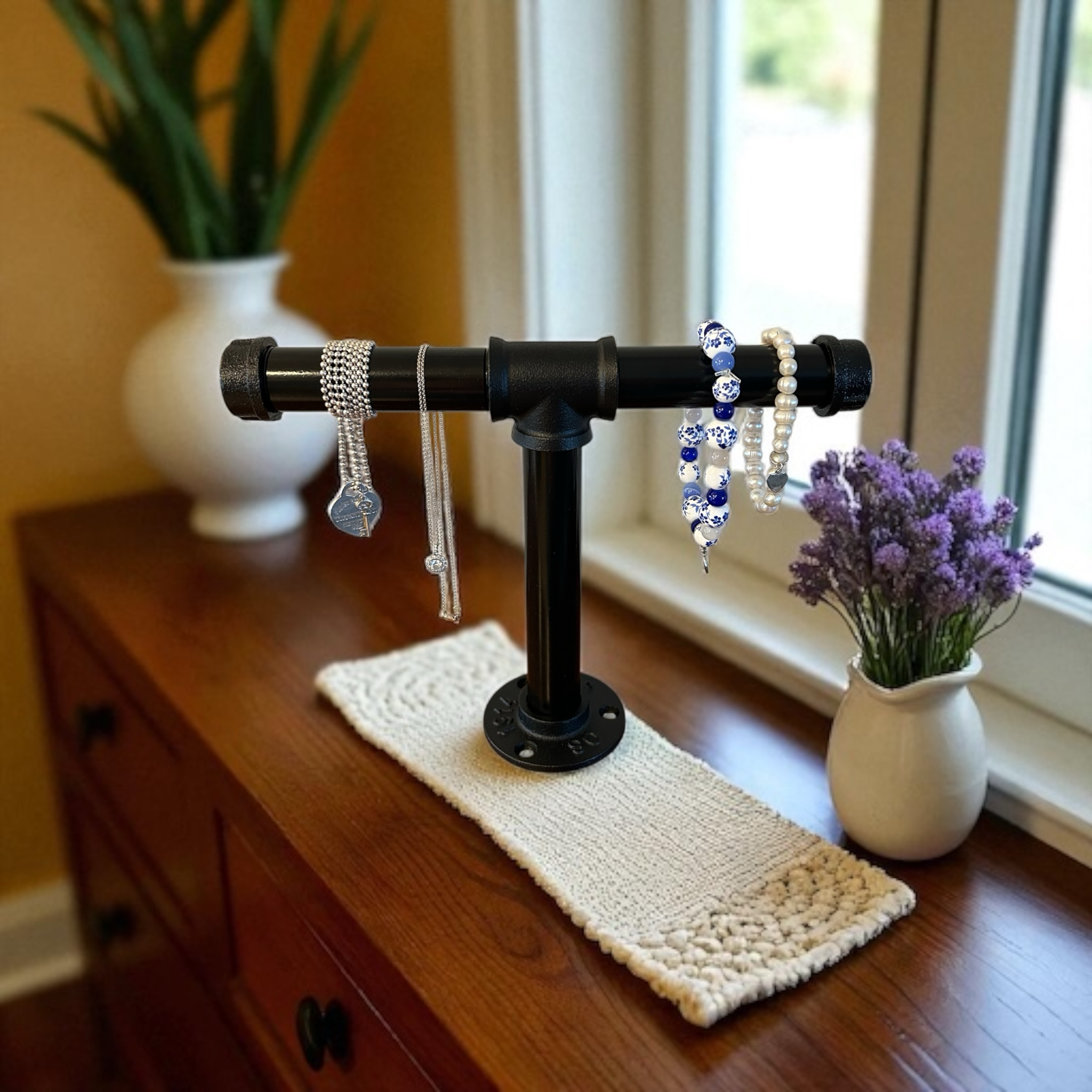 Industrial Pipe T-Bar Jewelry Organizer