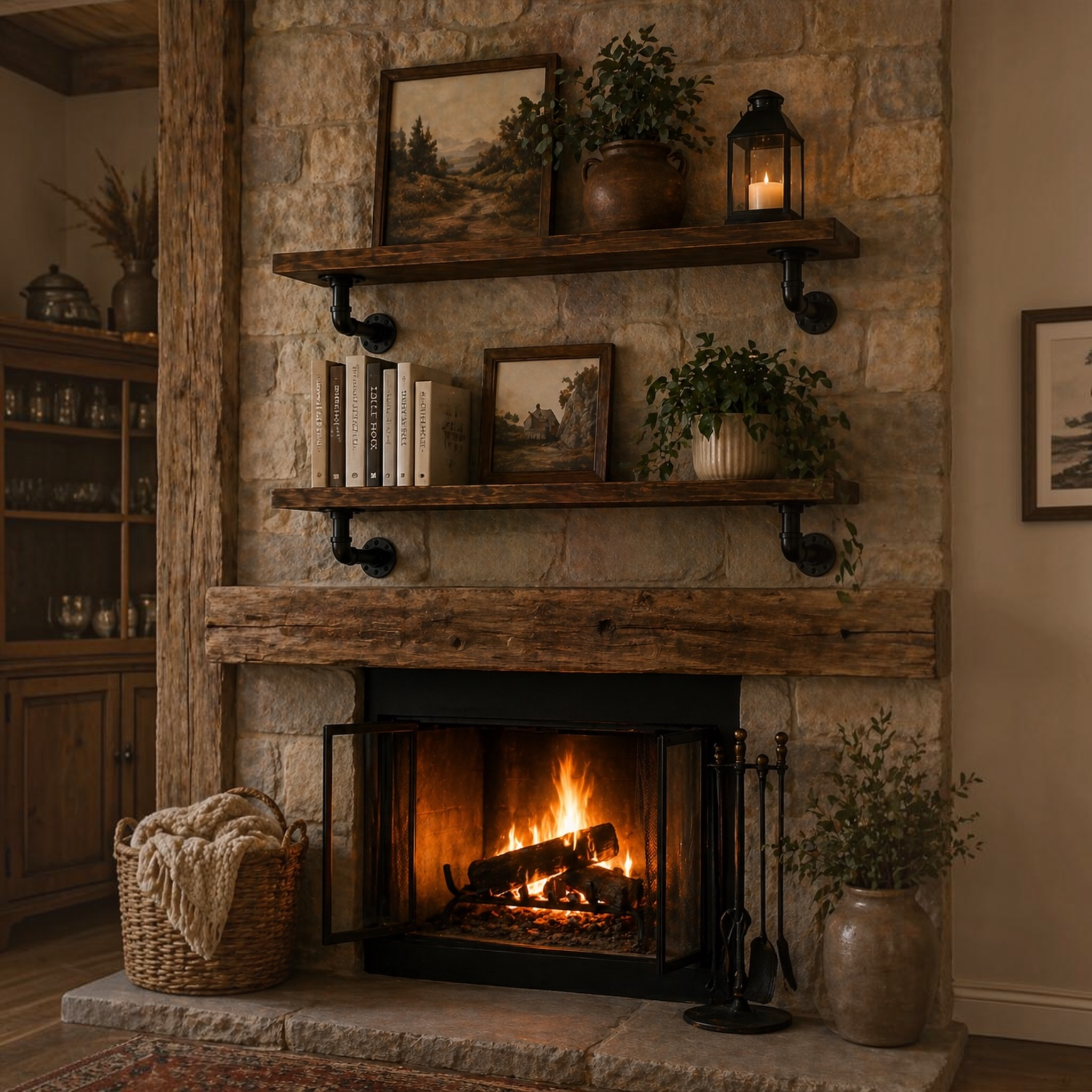 L-Shaped Industrial Pipe Shelf Brackets, Set of 4