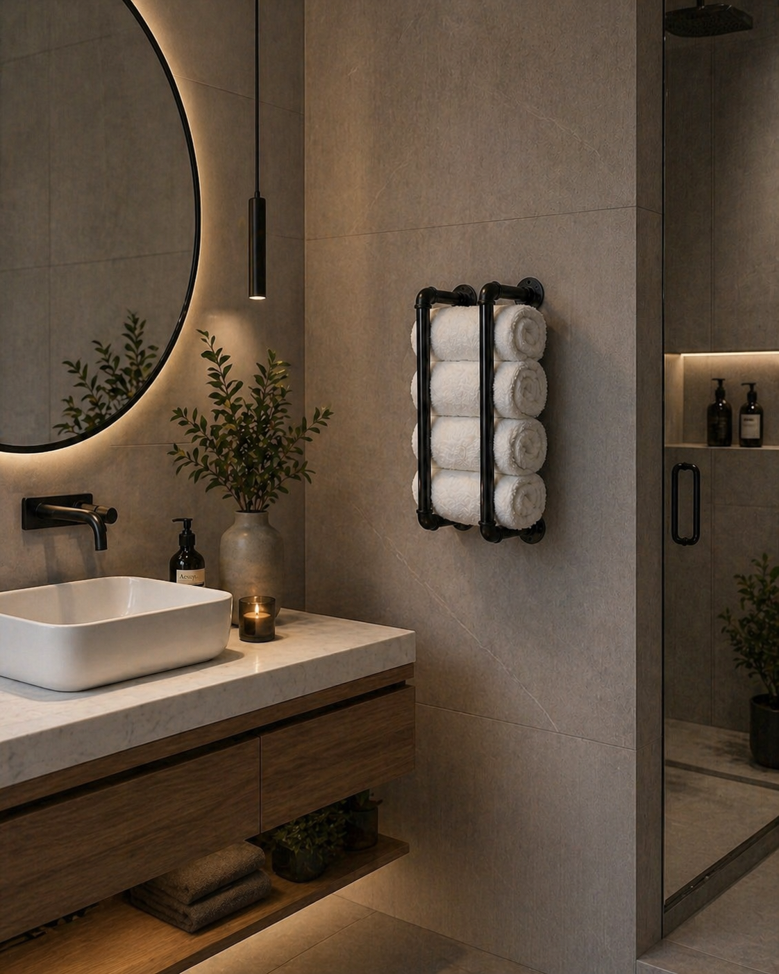 Spa Towel Rack, Wall-Mounted, 4-Towel Storage