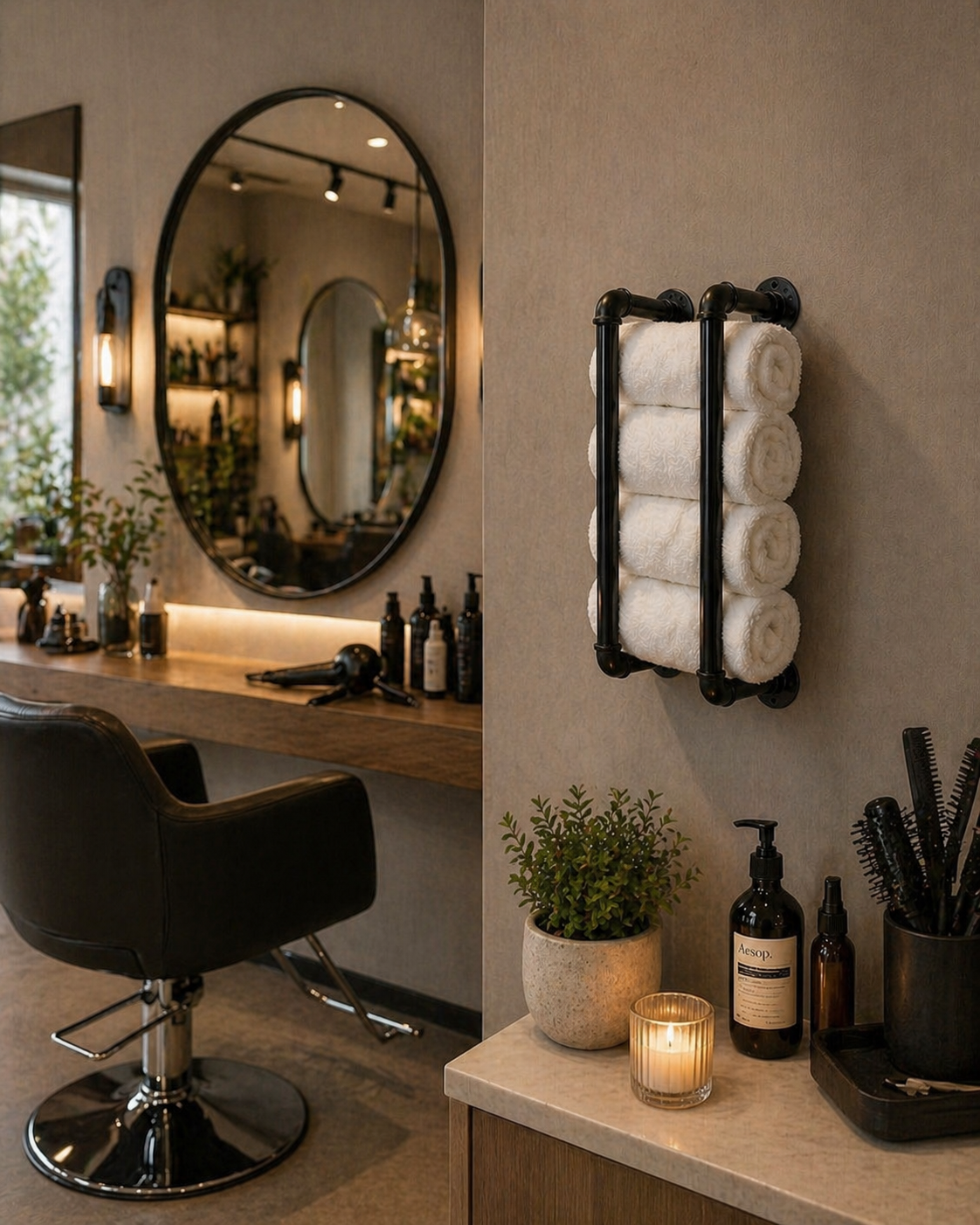 Spa Towel Rack, Wall-Mounted, 4-Towel Storage