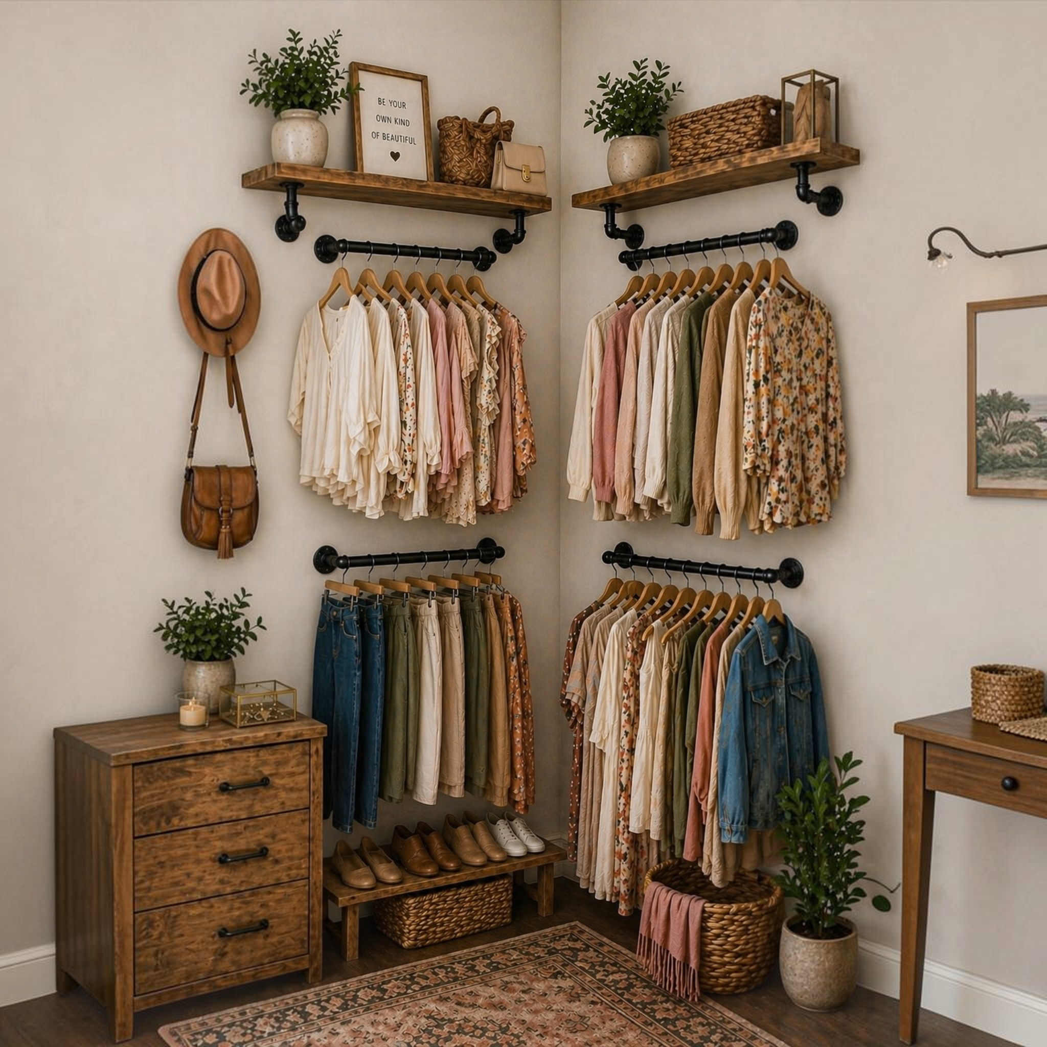 Industrial Pipe Clothing Rack, Garment Rod, Wall-Mounted