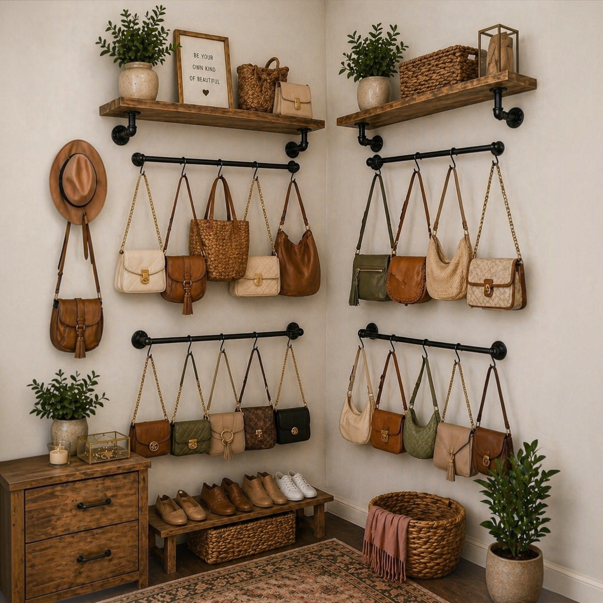 Industrial Pipe Clothing Rack, Garment Rod, Wall-Mounted