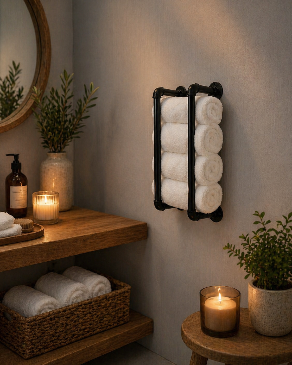 Spa Towel Rack, Wall-Mounted, 4-Towel Storage