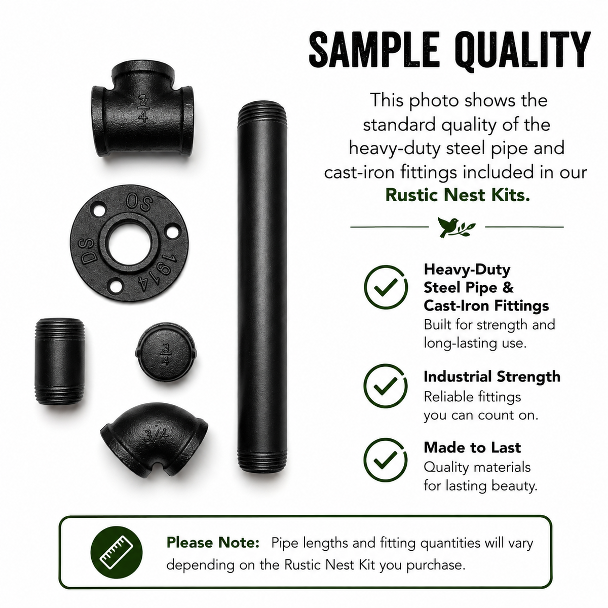 Rustic Pipe Floating Shelf Brackets, Straight