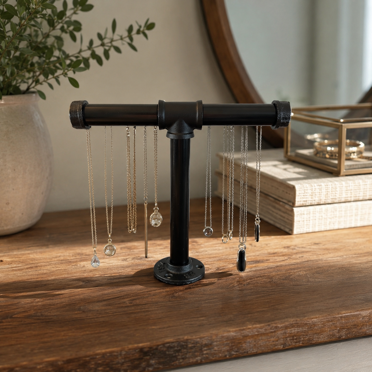 Industrial Pipe T-Bar Jewelry Organizer