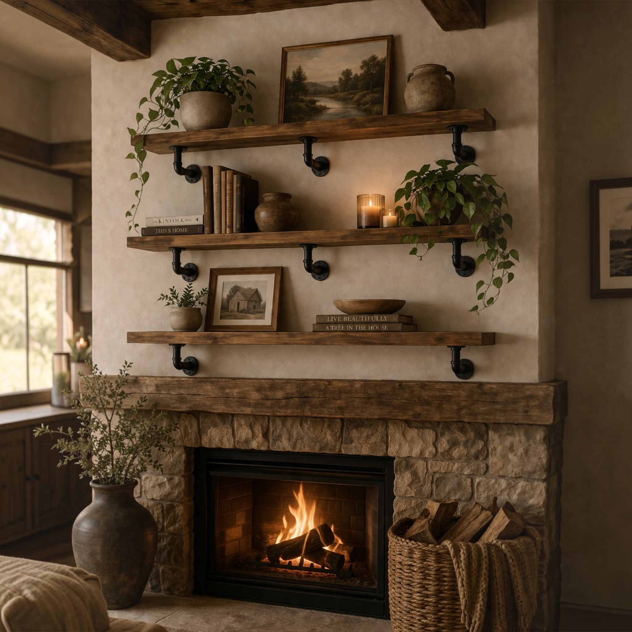 L-Shaped Industrial Pipe Shelf Brackets, Set of 4