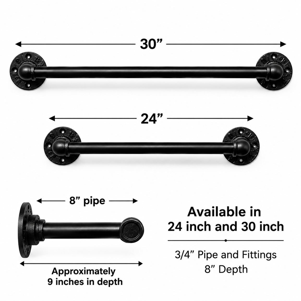 Industrial Pipe Clothing Rack, Garment Rod, Wall-Mounted