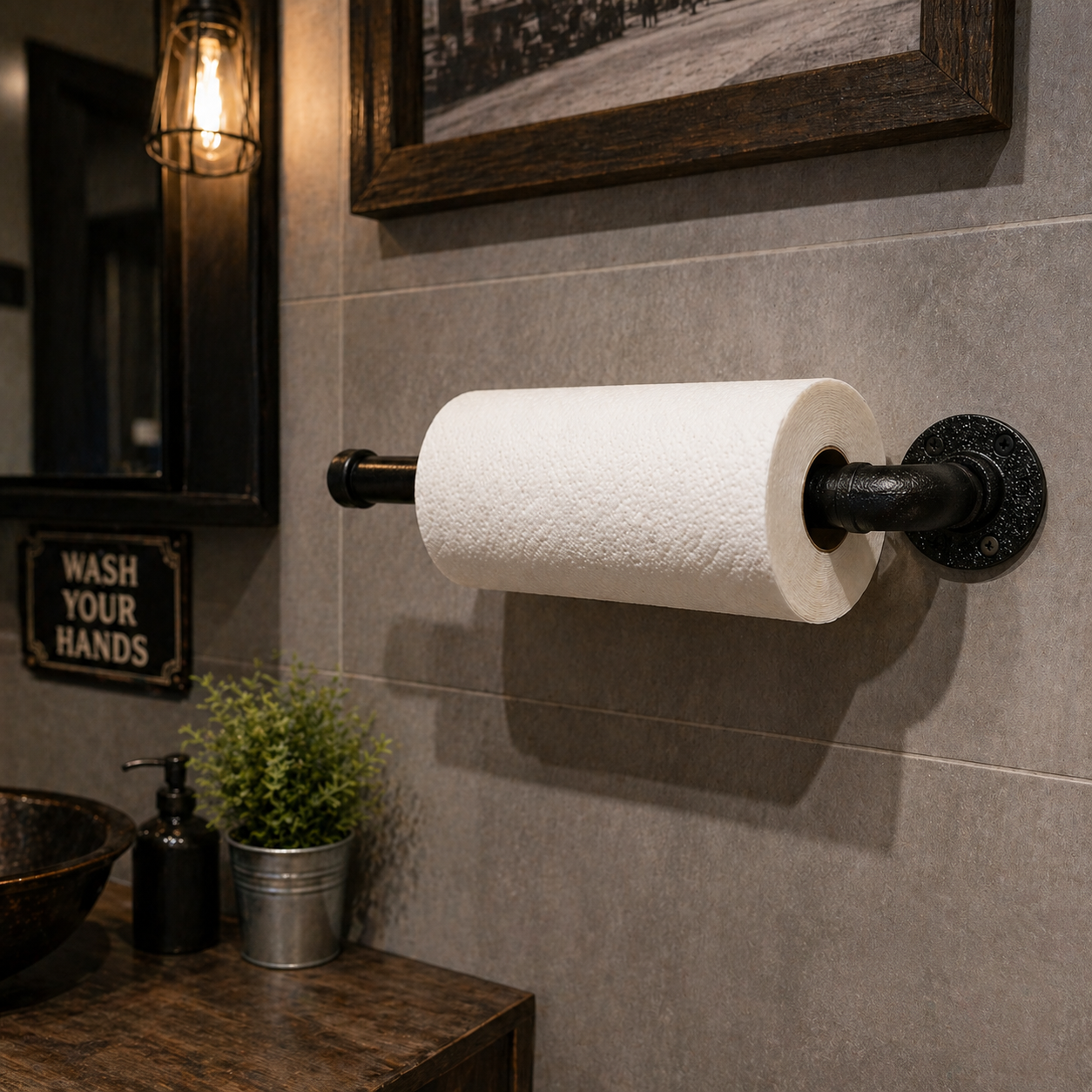 Industrial Pipe Paper Towel Holder, Wall-Mounted