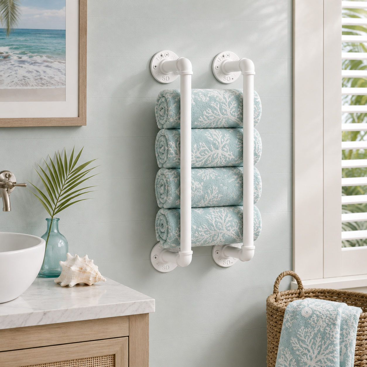 Spa Towel Rack, Wall-Mounted, 4-Towel Storage