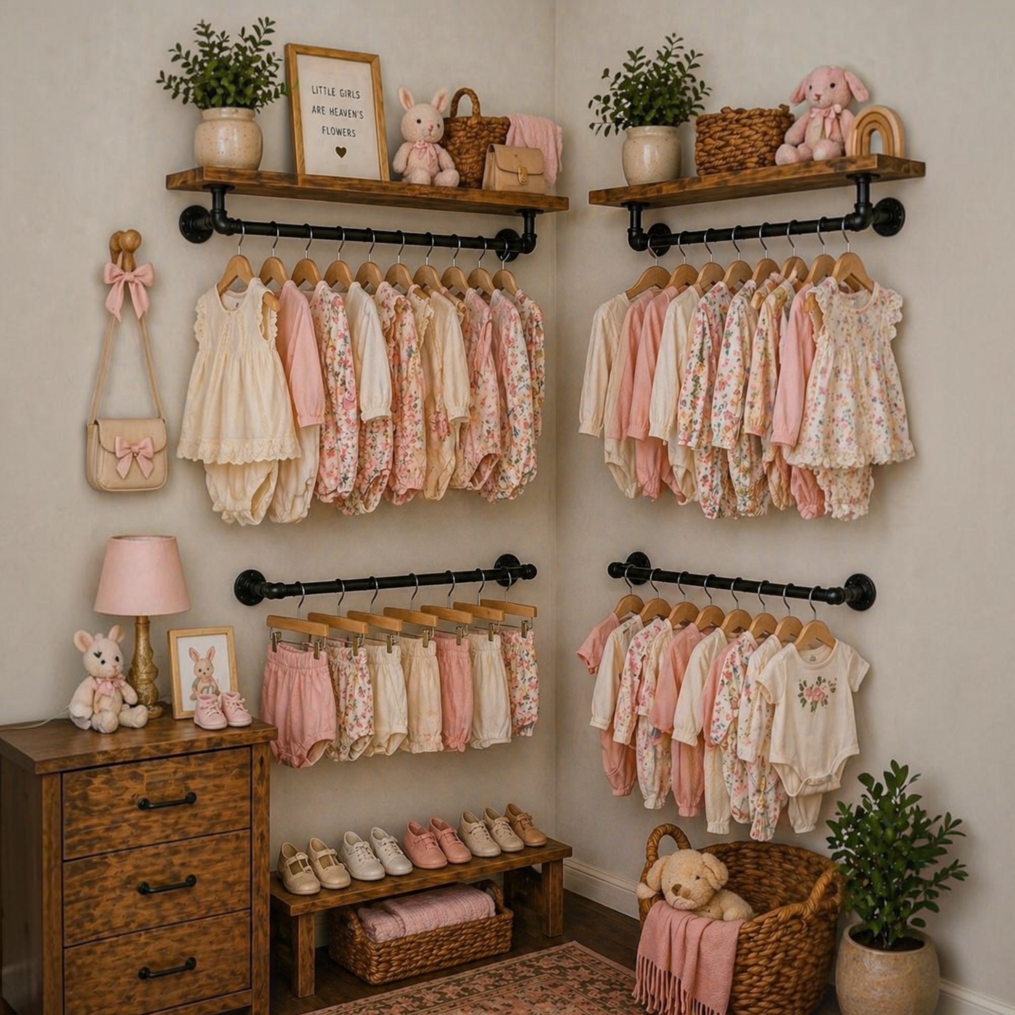Industrial Pipe Clothing Rack, Garment Rod, Wall-Mounted