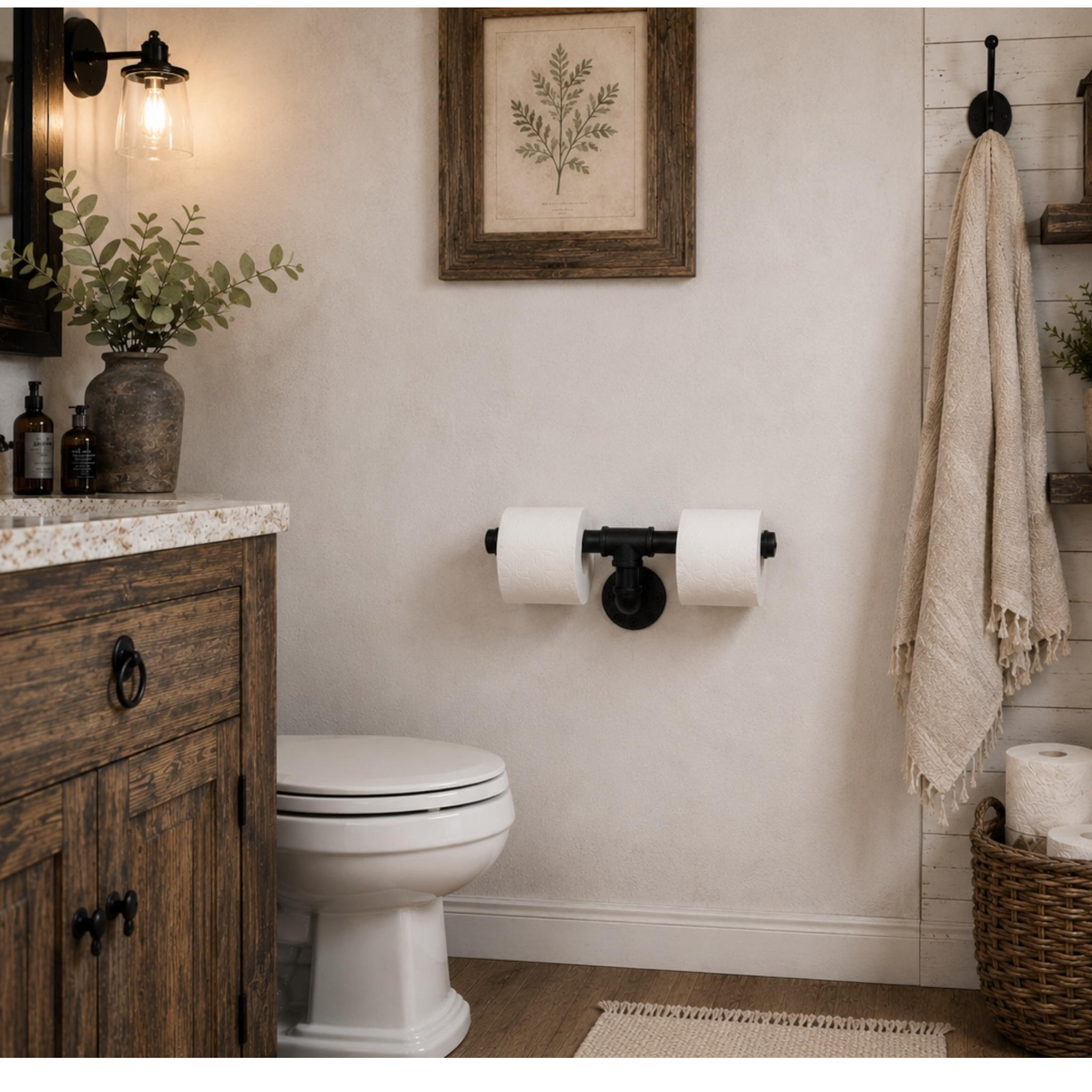 Rustic Pipe Dual Toilet Paper Holder