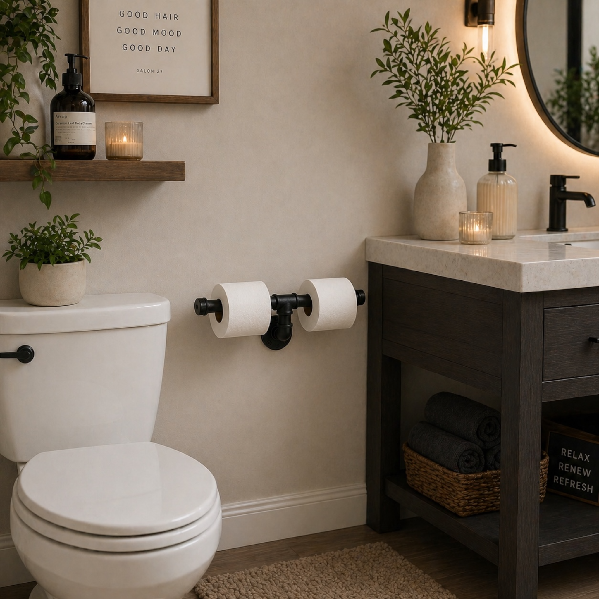 Rustic Pipe Dual Toilet Paper Holder