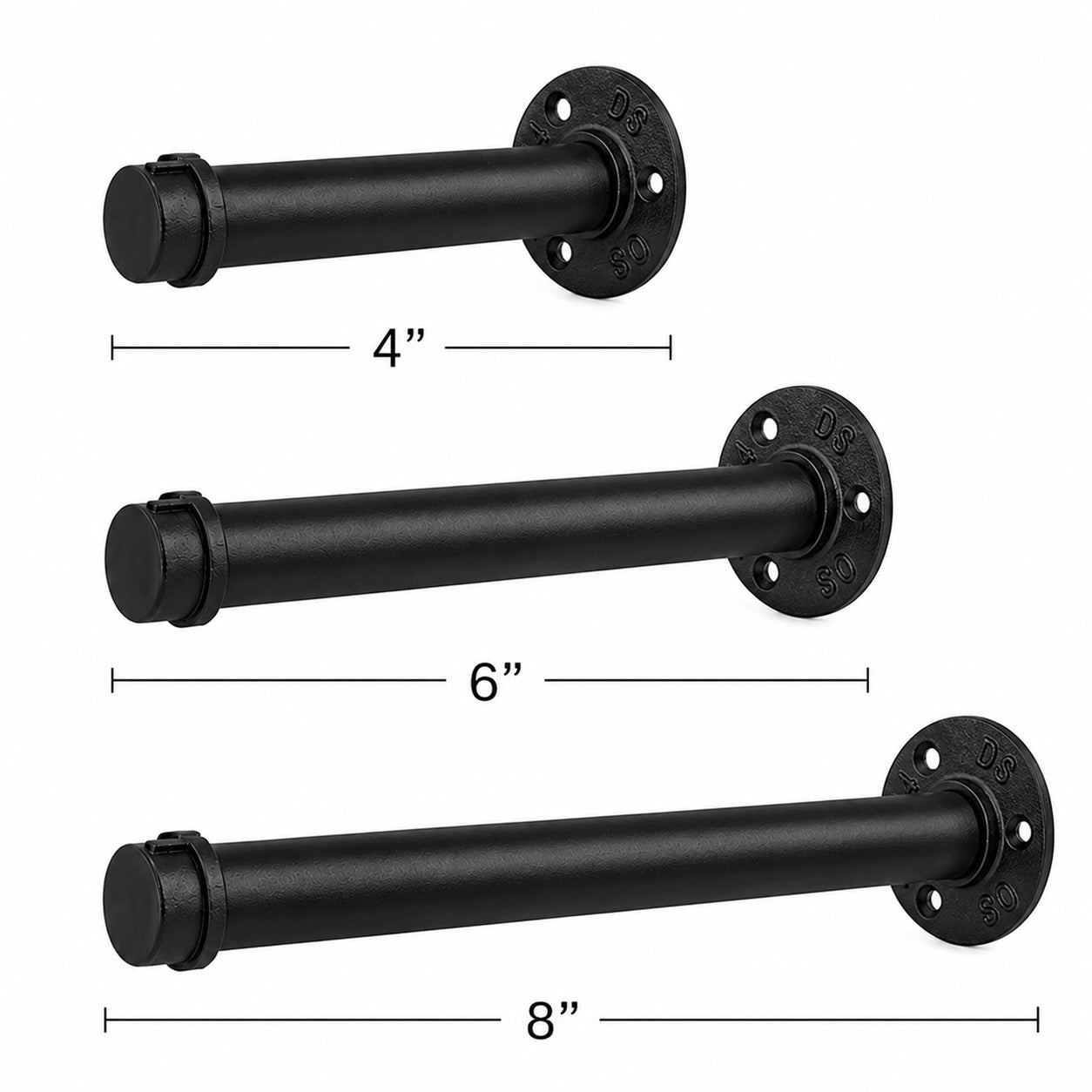 Rustic Pipe Floating Shelf Brackets, Straight, Wall Mounted, Multiple Lengths