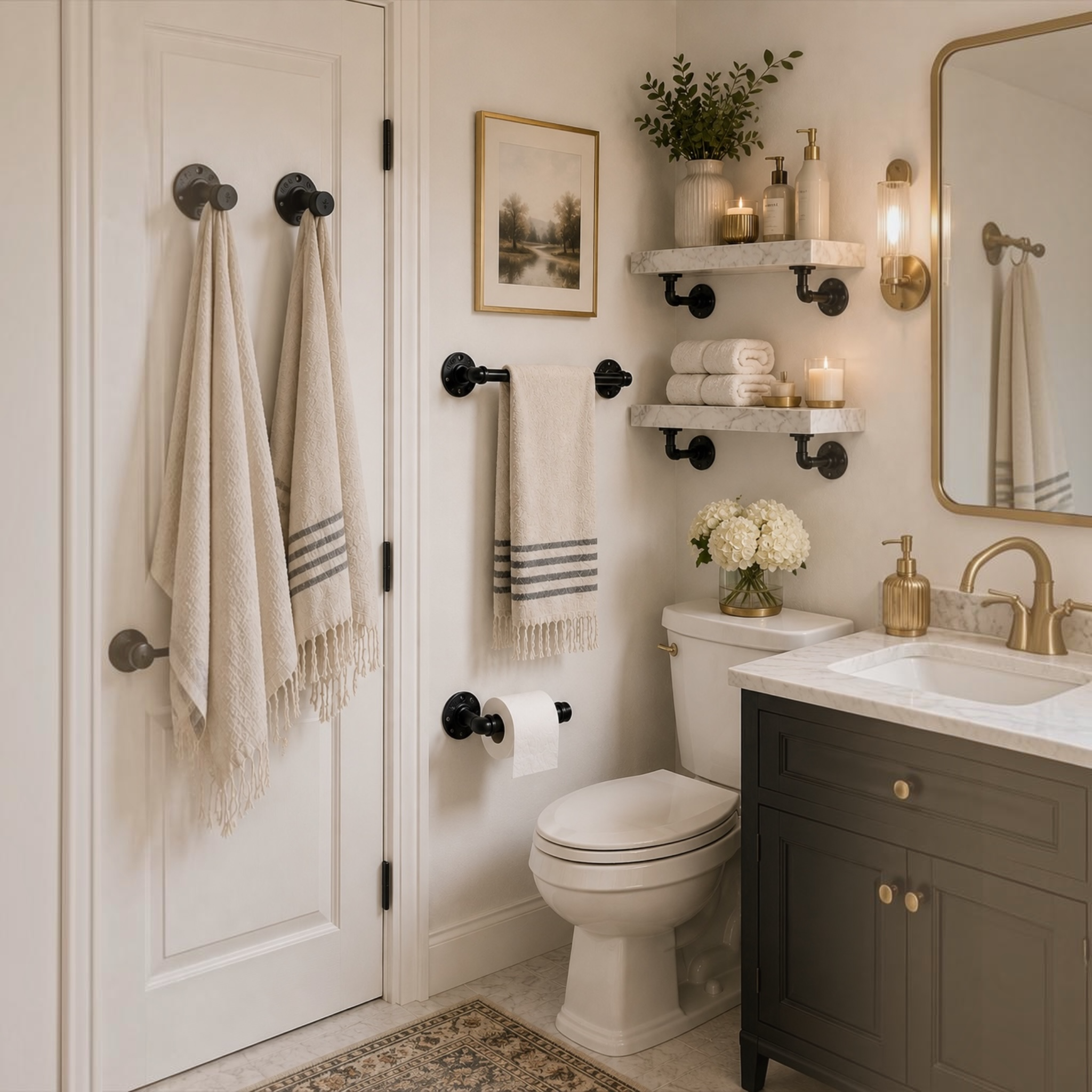 Rustic Pipe Bathroom Hardware Set, 4-Piece