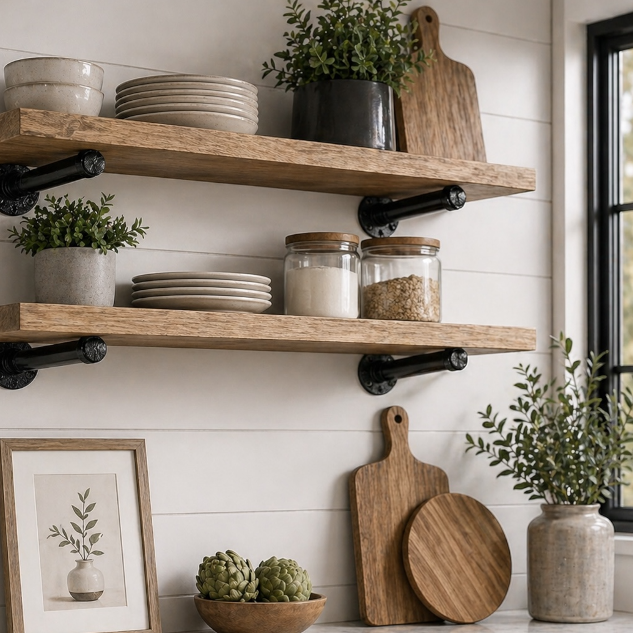 Rustic Pipe Floating Shelf Brackets, Straight, Wall Mounted, Multiple Lengths