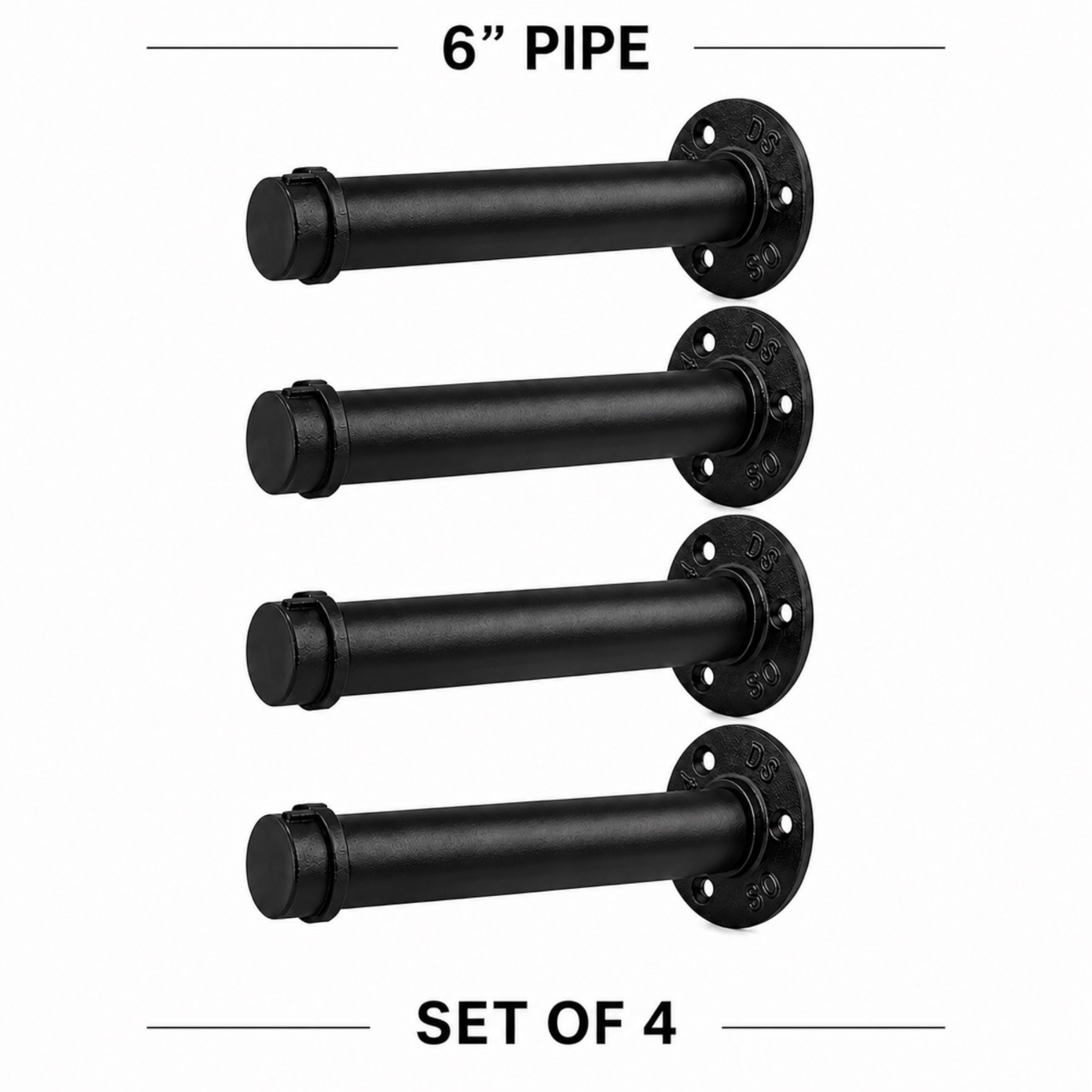 Rustic Pipe Floating Shelf Brackets, Straight, Wall Mounted, Multiple Lengths